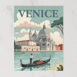Venice, Italy Postcard<br><div class="desc">a 4K ultra-clean vector poster of Venice, Italy, showcasing a classic gondola gliding through a calm canal. In the background, place an elegant view of the Santa Maria della Salute basilica. Use solid colour fills and clean vector lines, with reflections in the water and detailed windows and arches. Incorporate lush...</div>