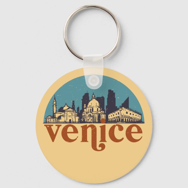 Venice Italy Retro City Skyline Cityscape Art Key Ring (Front)