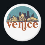 Venice Italy Retro City Skyline Cityscape Art Magnet<br><div class="desc">Vintage and retro city design with beautiful skyline, tourist attraction and cityscape art. Cool skyscraper and building silhouette illustration merchandise for tourist and traveller. Perfect as souvenir to bring back home when travelling all around the world. Save the memory of your travel and vacation with family and friends. Background colour...</div>