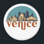 Venice Italy Retro City Skyline Cityscape Art Magnet<br><div class="desc">Vintage and retro city design with beautiful skyline, tourist attraction and cityscape art. Cool skyscraper and building silhouette illustration merchandise for tourist and traveller. Perfect as souvenir to bring back home when travelling all around the world. Save the memory of your travel and vacation with family and friends. Background colour...</div>