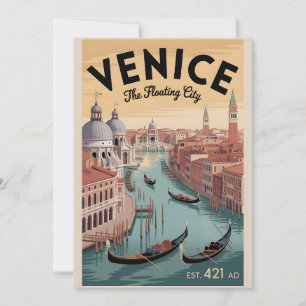 Venice Italy Retro Skyline Cityscape Travel Holiday Card