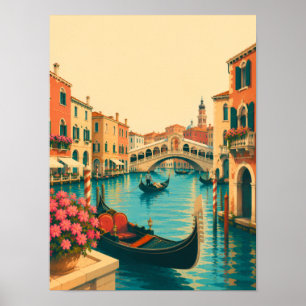 Venice Italy Retro Travel Rialto Bridge Venetian Poster