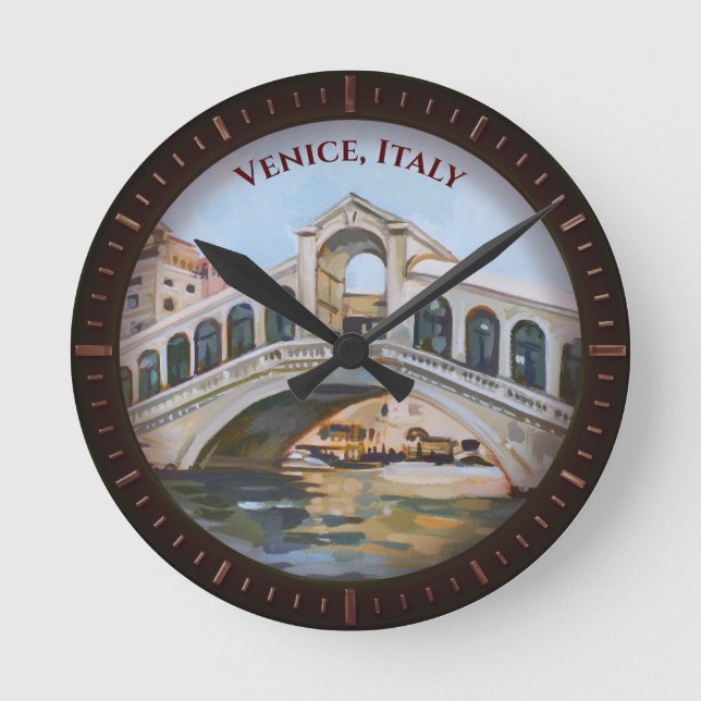 Venice, Italy - Rialto Bridge Round Clock (Front)