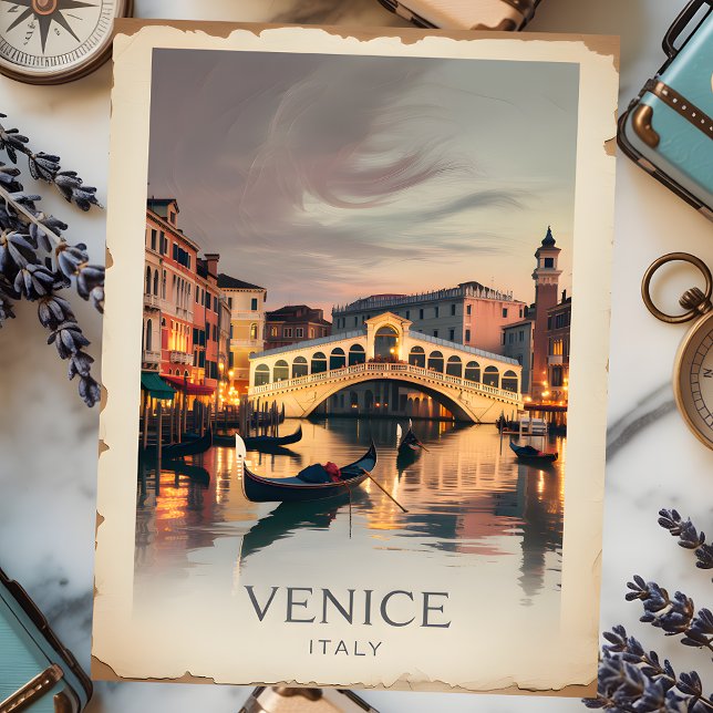 Venice Italy Rialto Bridge Vintage Twilight Rustic Postcard (Venice Italy Rialto Bridge Vintage Twilight Rustic Postcard)