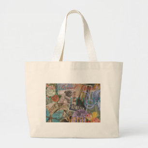 Venice Italy Travel Vintage Pretty Colorful Art Large Tote Bag