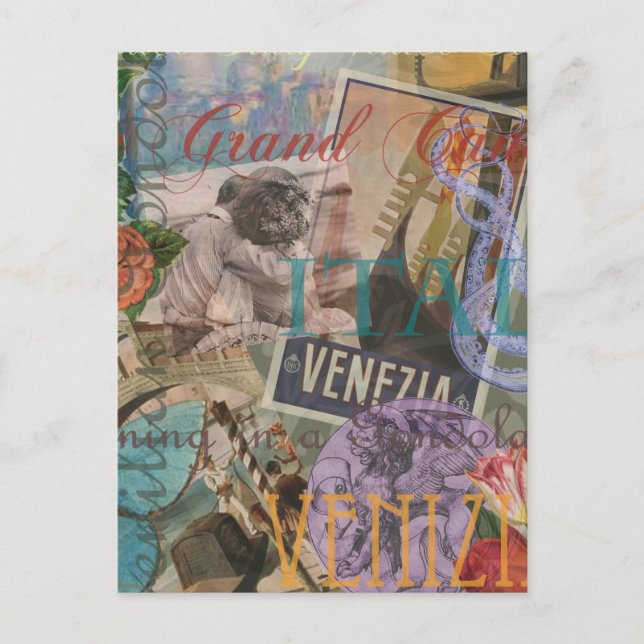 Venice Italy Travel Vintage Pretty Colourful Art Postcard (Front)
