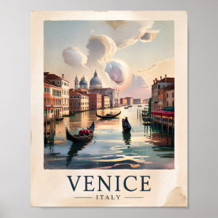 Venice Italy Travel Vintage Watercolor Grand Canal Poster
