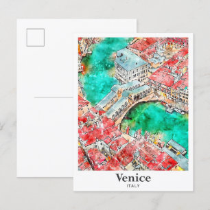 Venice Italy Travel Watercolor Sketch Hand Drawn Postcard
