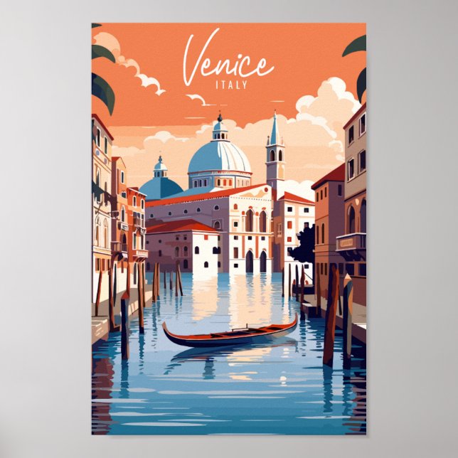 Venice Italy vintage travel place illustration Poster (Front)