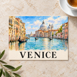 Venice Italy Watercolor Grand Canal Gondola Postcard