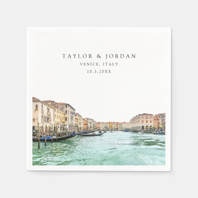 Venice Italy Wedding Paper Cocktail Napkin (Front)