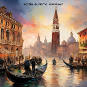 Venice Landscape: sunset, Grand Canal, San Marco Poster