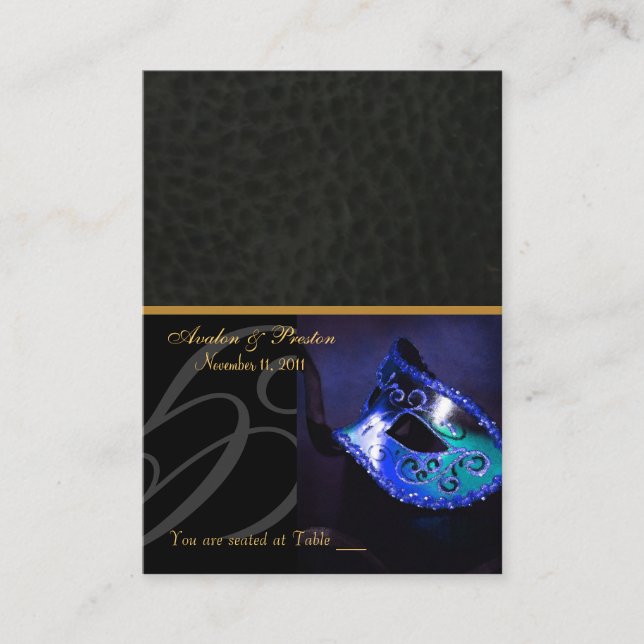 Venice Masquerade Mask Blue Placecard (Front)