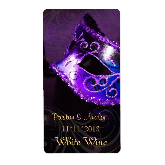 Venice Masquerade Purple Wine Wedding Label (Front)