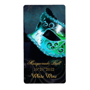 Venice Masquerade Teal Wine Holiday Label