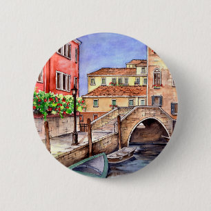 Venice - Pen & Wash Watercolor 6 Cm Round Badge
