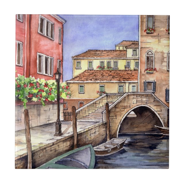 Venice - Pen & Wash Watercolor Tile (Front)