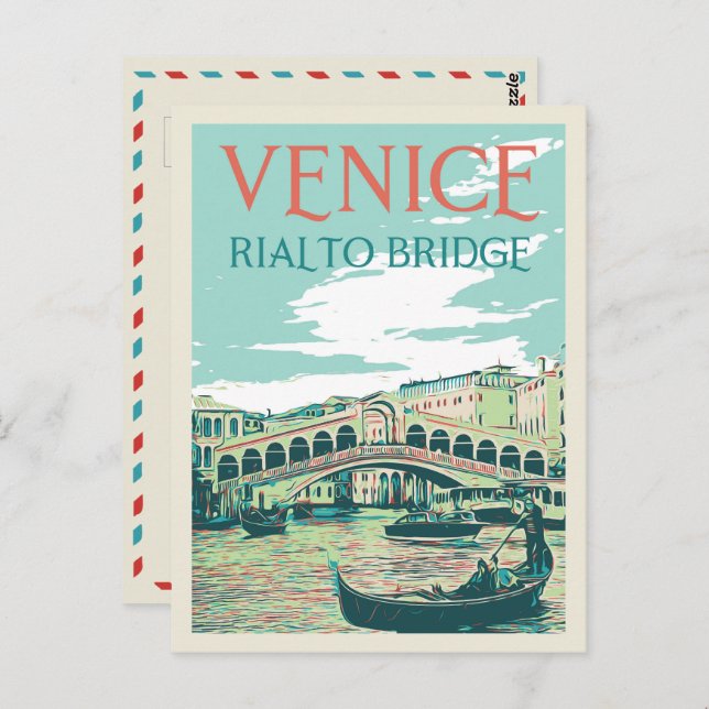 Venice Rialto bridge illustration Italy Postcard (Front/Back)