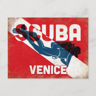 Venice Scuba Diver - Blue Retro Postcard