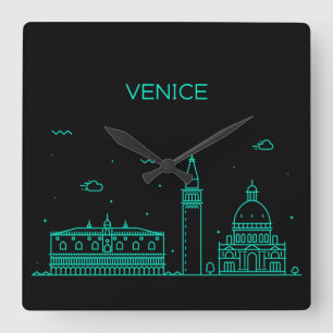 Venice skyline square wall clock