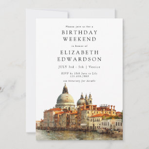 Venice Skyline Watercolor Birthday Weekend Invitation