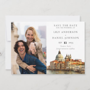 Venice Skyline Watercolor Photo Wedding Save The Date