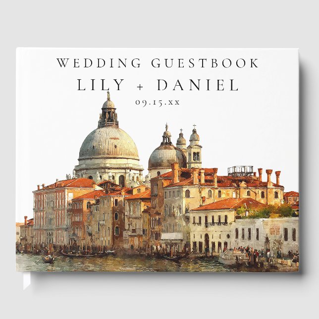 Venice Skyline Watercolor Wedding Guest Book (Front)