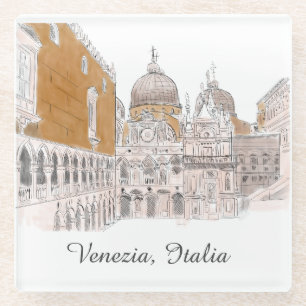 Venice St. Marks Square Pen and Ink Illustration Glass Coaster