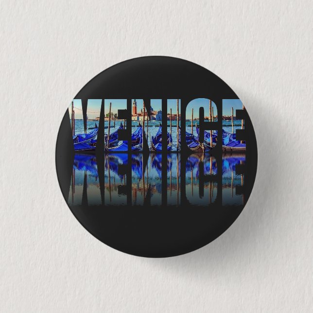 Venice text with reflection 3 cm round badge (Front)