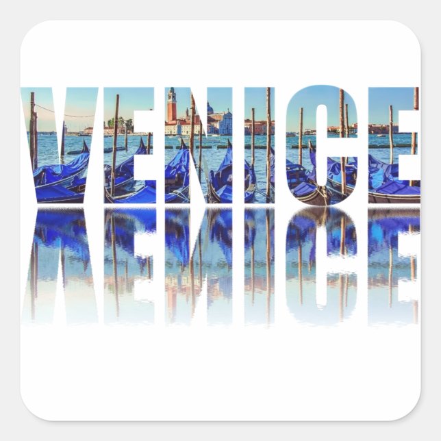 Venice text with reflection square sticker (Front)