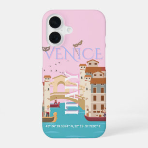 Venice Travel Art, Italy, Retro Travel Art iPhone 16 Case
