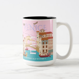 Venice Travel Art, Italy, Retro Travel Art Two-Tone Coffee Mug