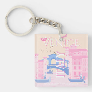Venice Travel Art, Italy, Travel Art, Pink Key Ring