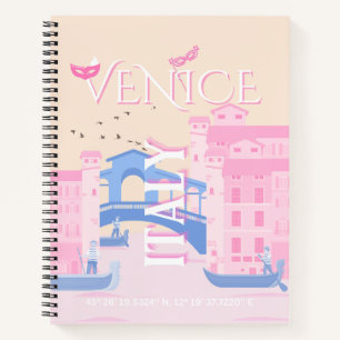 Venice Travel Art, Italy, Travel Art, Pink Notebook