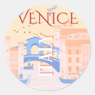 Venice Travel Art, Italy, Travel Art, Retro Classic Round Sticker