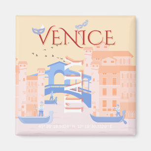 Venice Travel Art, Italy, Travel Art, Retro Magnet