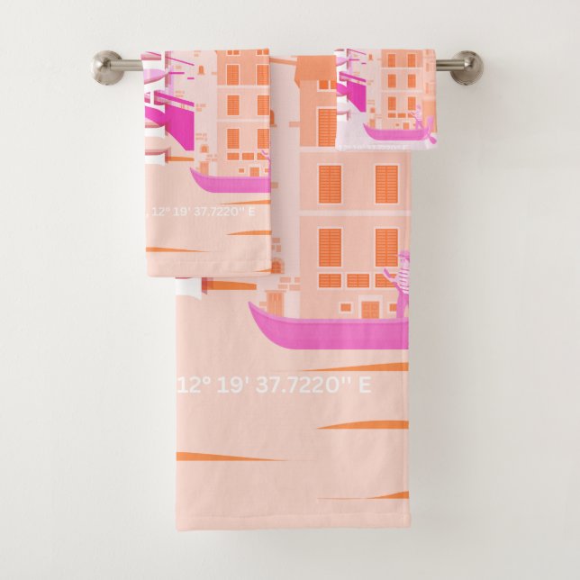 Venice Travel Art, Italy, Travel Art, Retro, Pink Bath Towel Set (Insitu)