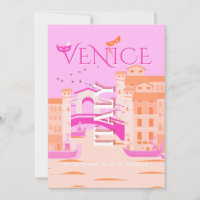 Venice Travel Art, Italy, Travel Art, Retro, Pink