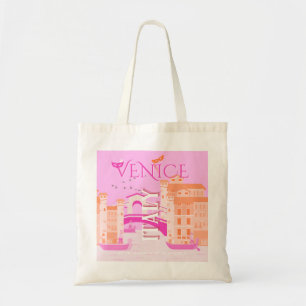 Venice Travel Art, Italy, Travel Art, Retro, Pink Tote Bag