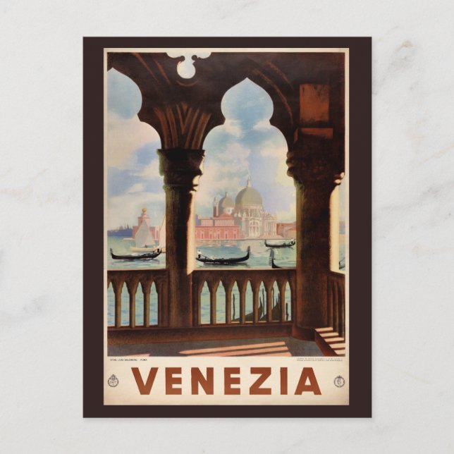 Venice Venezia Vintage Travel Poster Restored Postcard (Front)