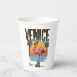 Venice Vibes Flamingo Retro Beach California Tropi Paper Cups