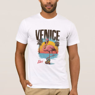 Venice Vibes Flamingo Retro Beach California Tropi T-Shirt