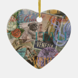 Venice Vintage Trendy Italy Travel Collage Ceramic Tree Decoration