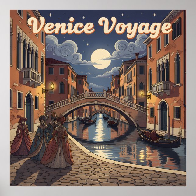Venice Voyage Retro Travel Poster (Front)
