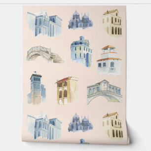 Venice Watercolor Sketches Delicate Wallpaper