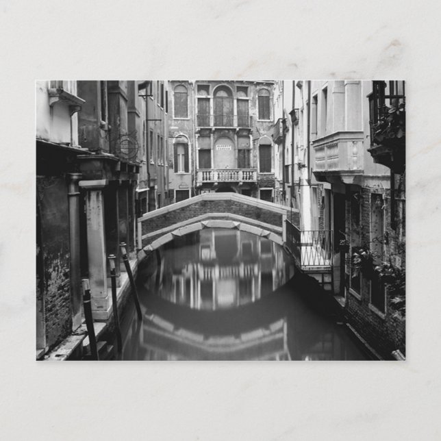 Venice Waterway Black and White Postcard (Front)