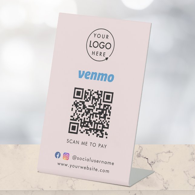 Venmo Payment Tabletop Sign | QR Code Scan to Pay (Interactive "scan to pay” QR code cash wrap table signage for collecting digital payment by Venmo.)