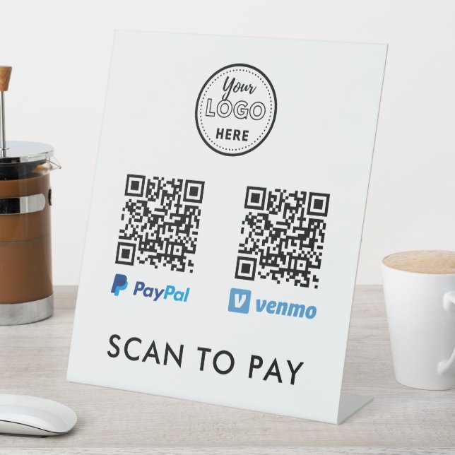 Venmo Paypal QR Code Scan to Pay Logo White Pedestal Sign (In SItu)