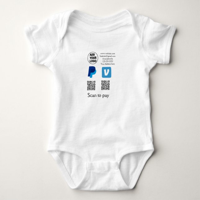 Venmo paypal scan to pay add q r code logo text na baby bodysuit (Front)