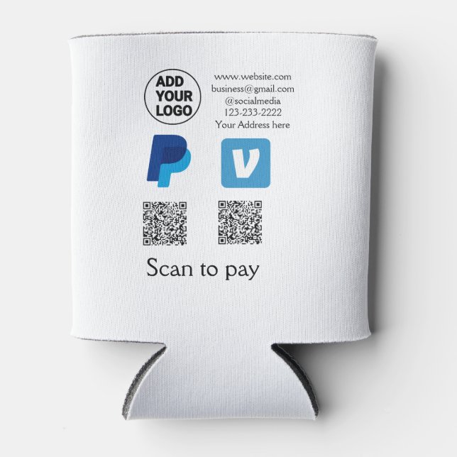 Venmo paypal scan to pay add q r code logo text na can cooler (Front)